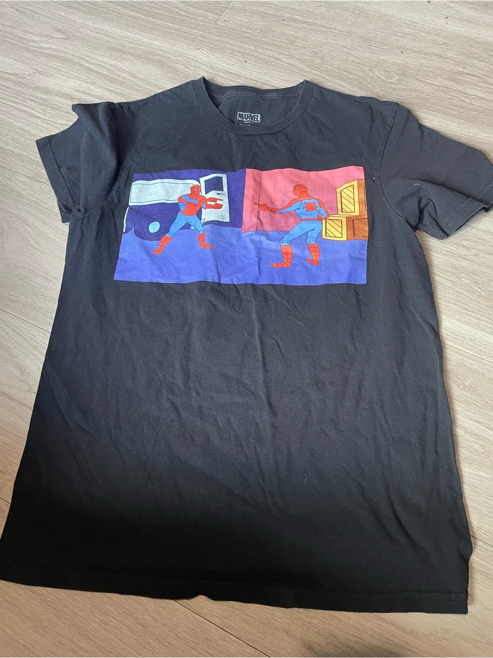 Marvel Black Spider-Man Panel Graphic Tee with Red & Blue Accents